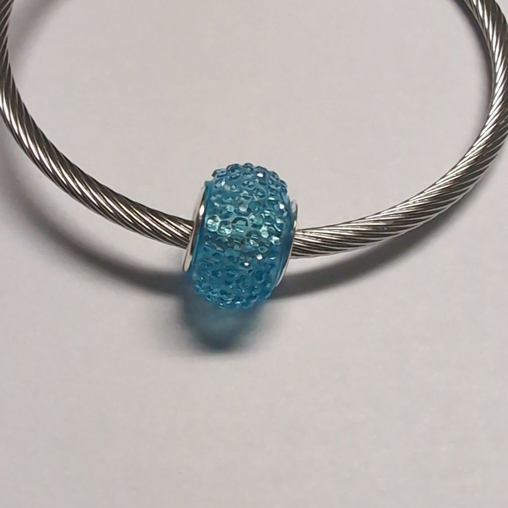 Blue Crushed Pave Charm for‎ Pandora Style Bracelet